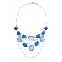 Nera Cobalt Geo Faceted Stones Fringe Necklace